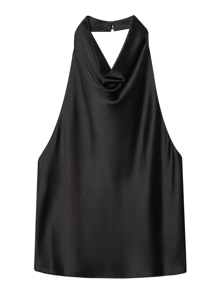 Top para mujer con cuello halter, sin espalda, tipo corsé, sin mangas. Elegante y sexy para el verano.
