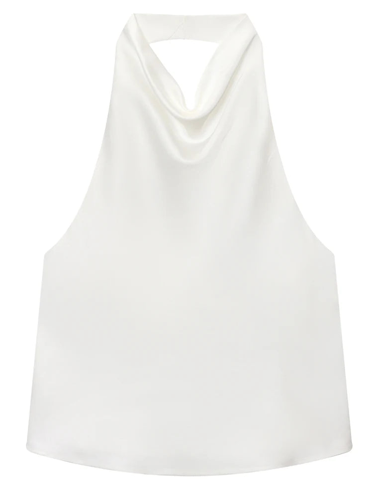 Top para mujer con cuello halter, sin espalda, tipo corsé, sin mangas. Elegante y sexy para el verano.
