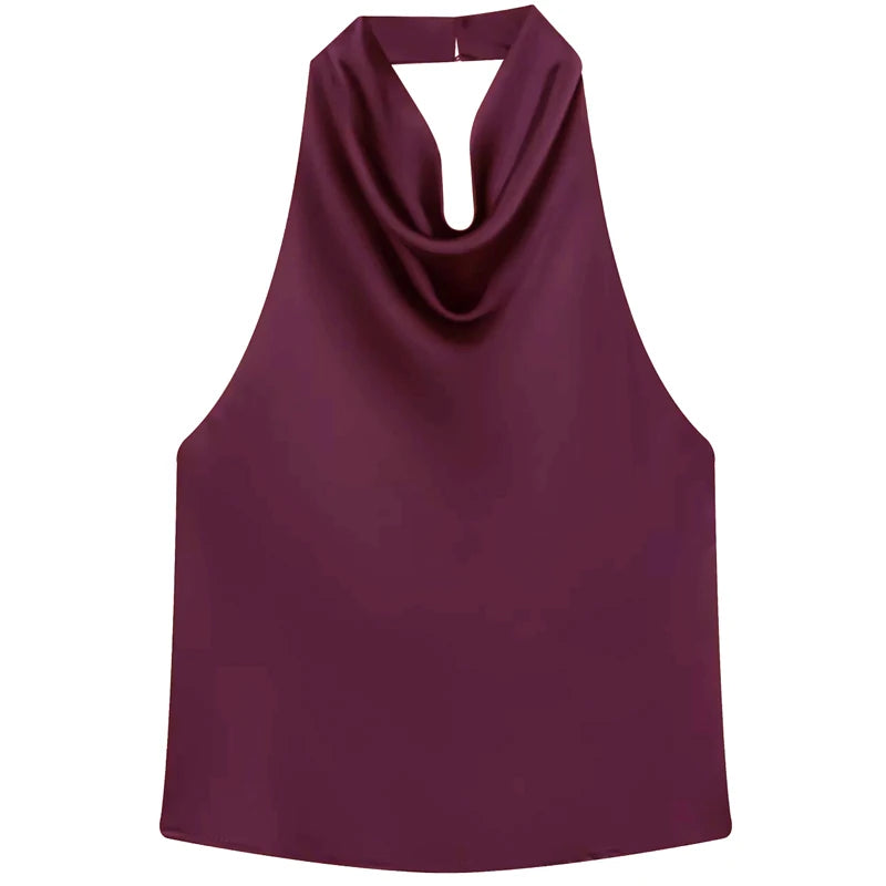 Top para mujer con cuello halter, sin espalda, tipo corsé, sin mangas. Elegante y sexy para el verano.