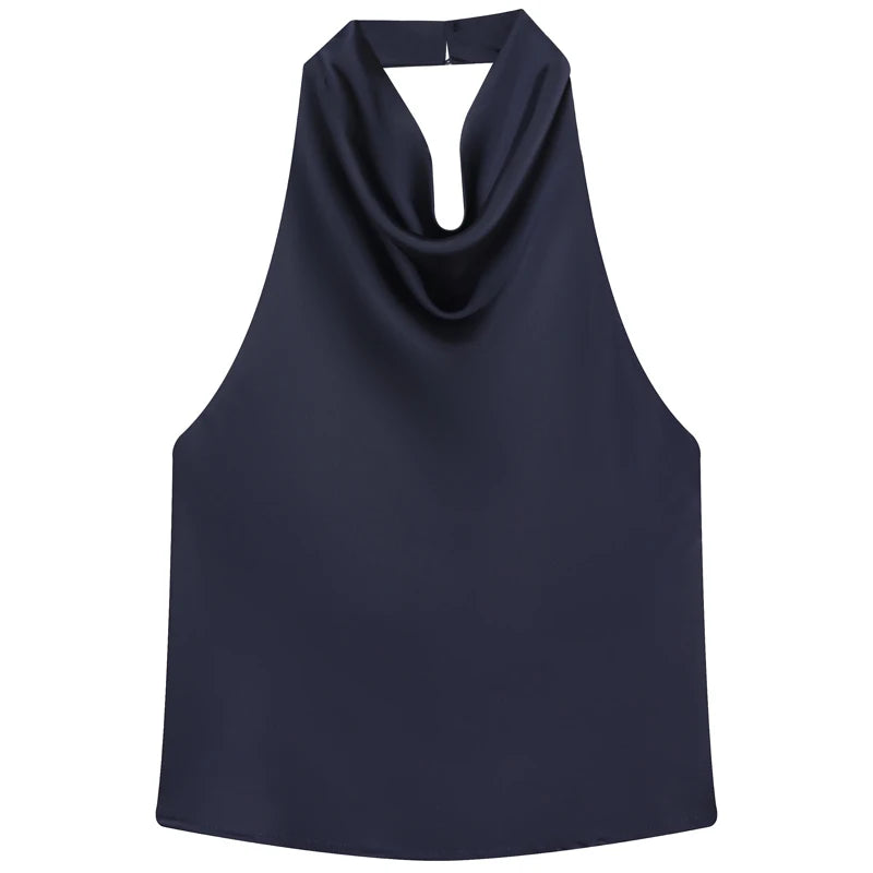 Top para mujer con cuello halter, sin espalda, tipo corsé, sin mangas. Elegante y sexy para el verano.