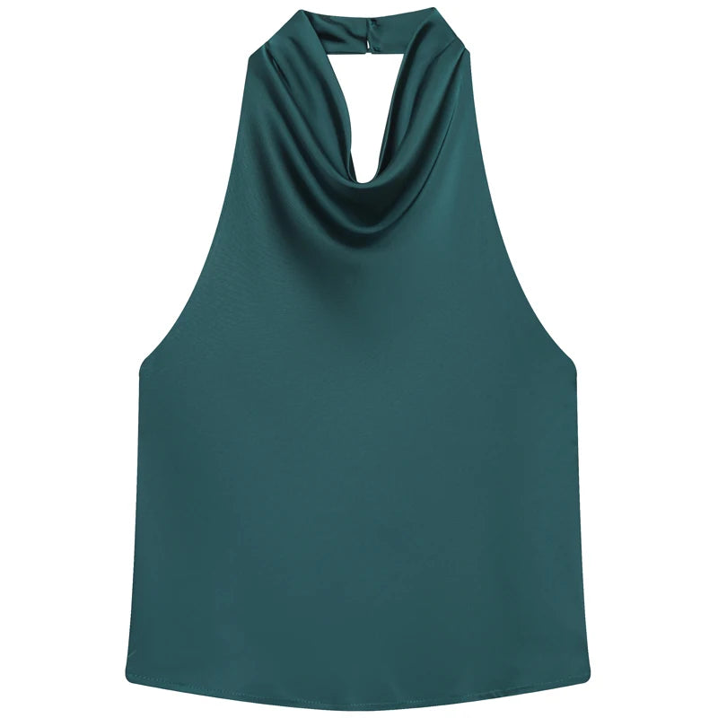 Top para mujer con cuello halter, sin espalda, tipo corsé, sin mangas. Elegante y sexy para el verano.