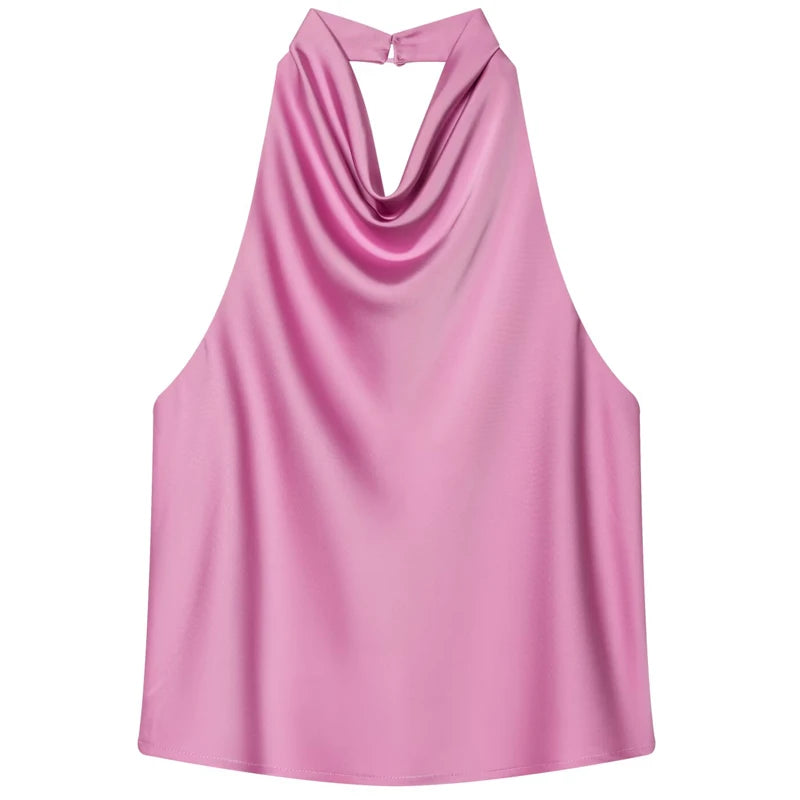 Top para mujer con cuello halter, sin espalda, tipo corsé, sin mangas. Elegante y sexy para el verano.