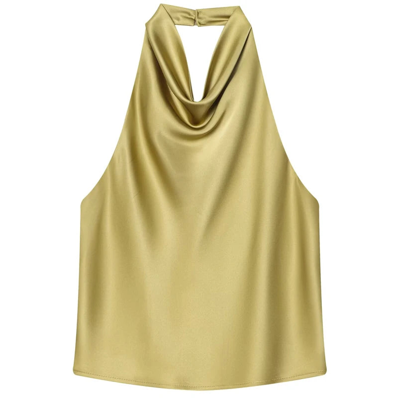 Top para mujer con cuello halter, sin espalda, tipo corsé, sin mangas. Elegante y sexy para el verano.
