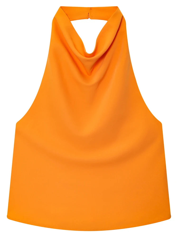Top para mujer con cuello halter, sin espalda, tipo corsé, sin mangas. Elegante y sexy para el verano.
