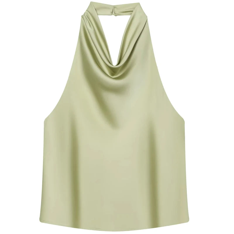 Top para mujer con cuello halter, sin espalda, tipo corsé, sin mangas. Elegante y sexy para el verano.