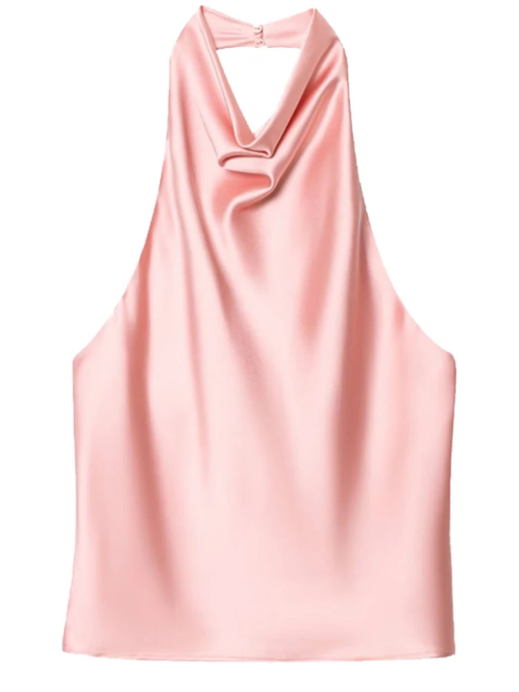 Top para mujer con cuello halter, sin espalda, tipo corsé, sin mangas. Elegante y sexy para el verano.