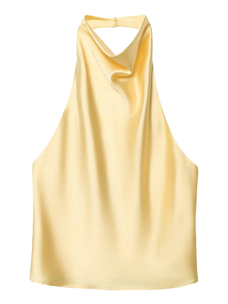Top para mujer con cuello halter, sin espalda, tipo corsé, sin mangas. Elegante y sexy para el verano.